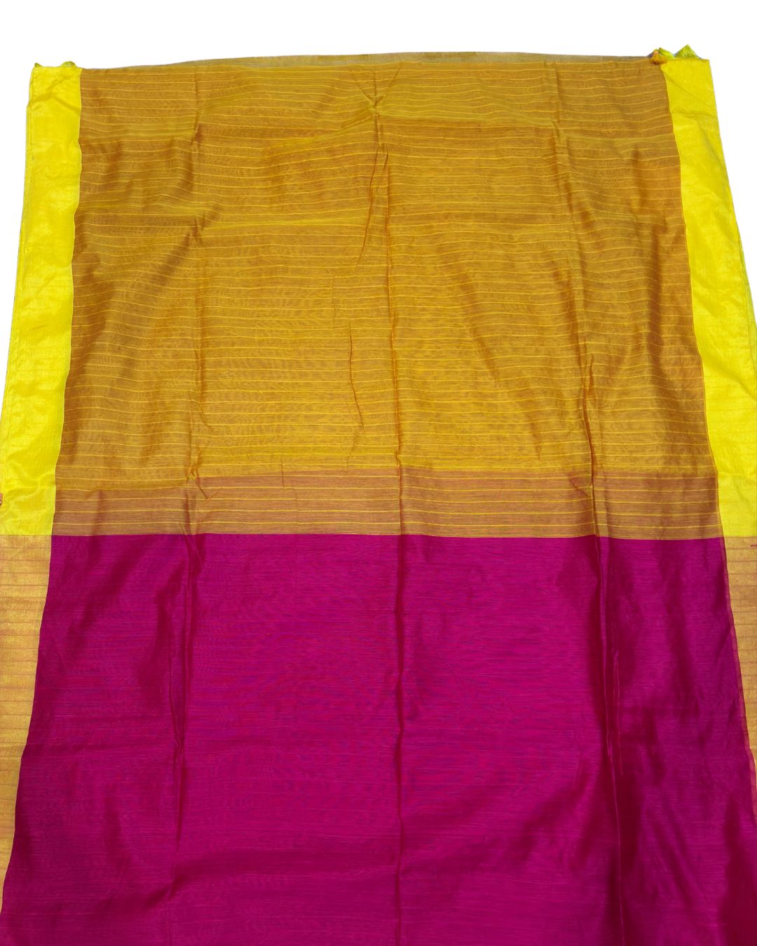 Rani Pink Dola Saree with Yellow Border