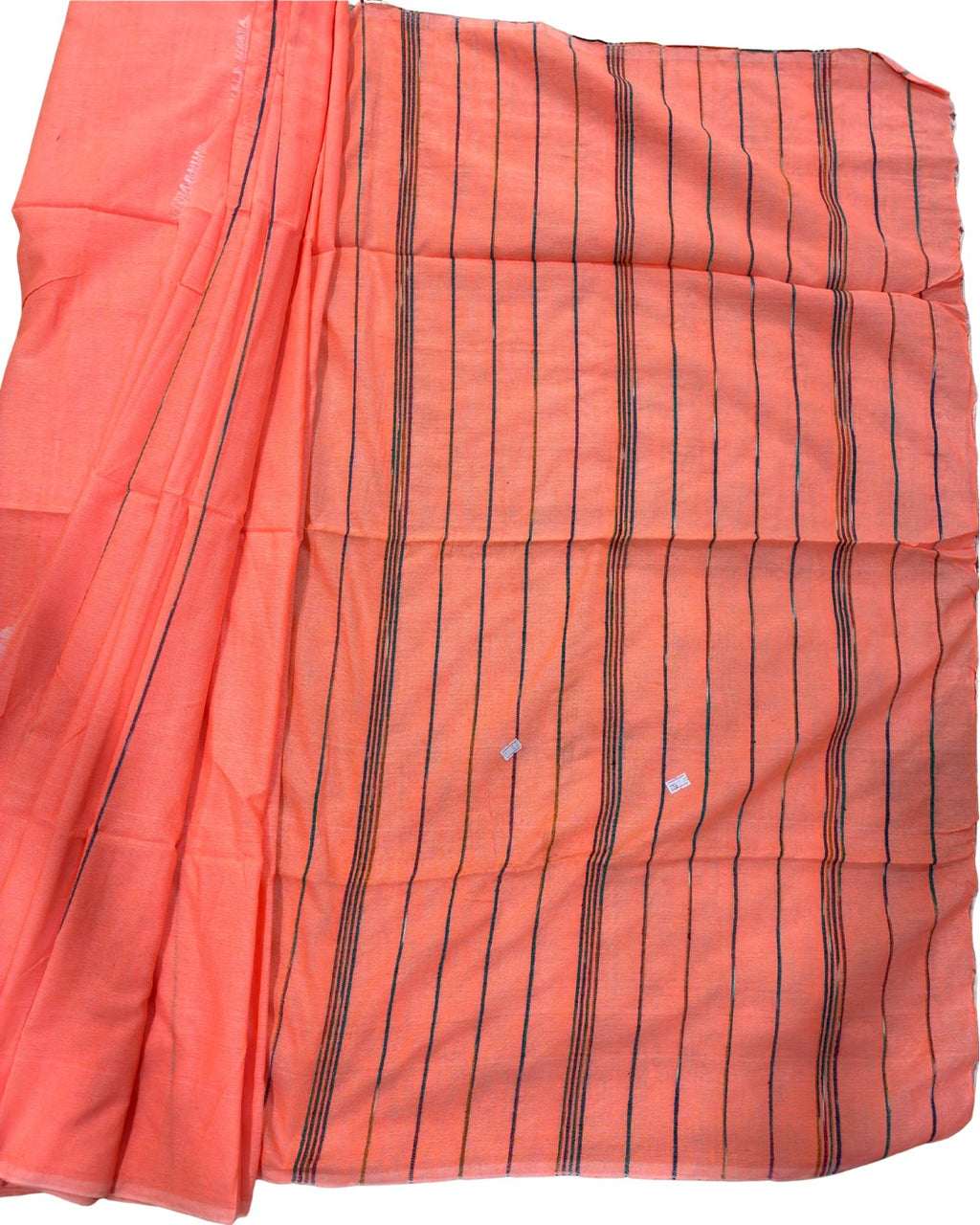 Salmon Pink Khadi Saree with Multicolour Stripes