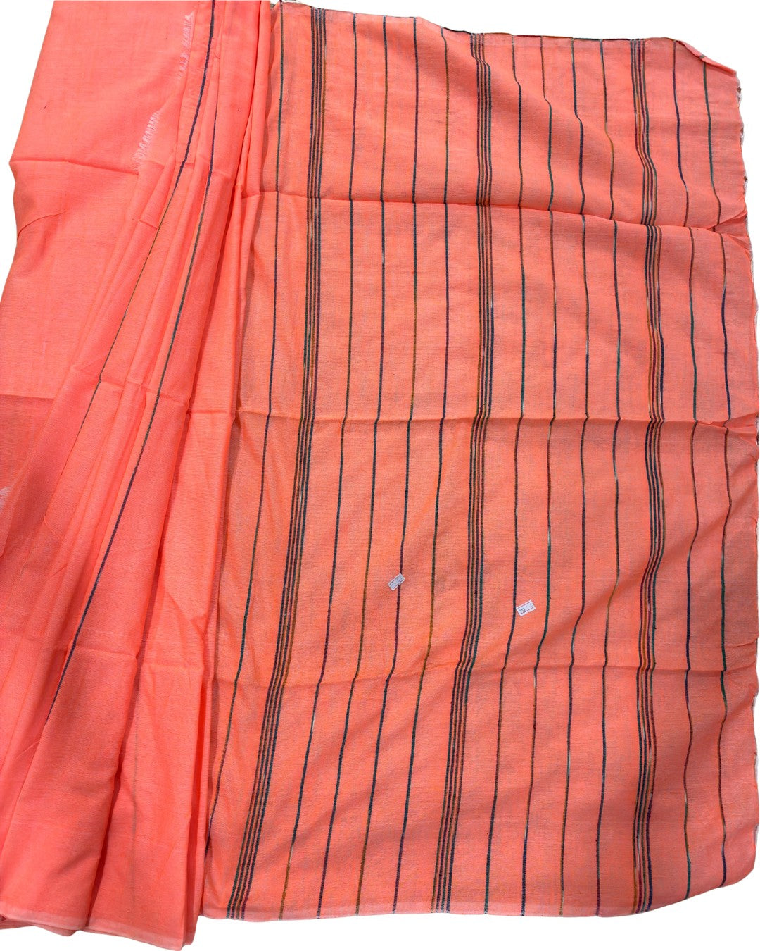 Salmon Pink Khadi Saree with Multicolour Stripes