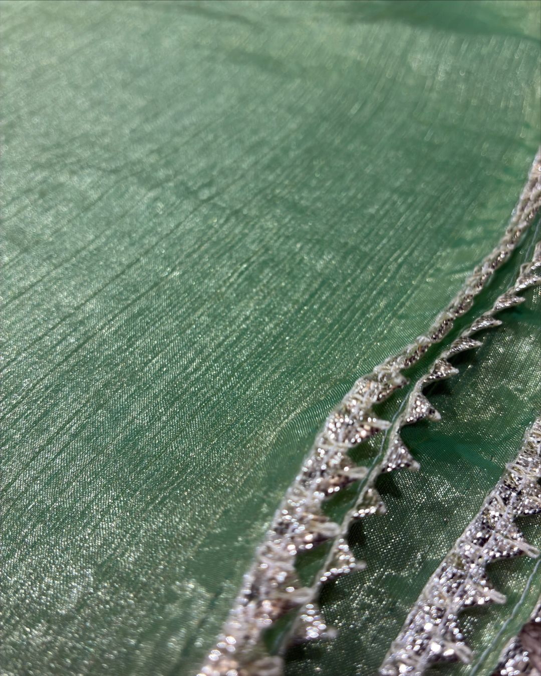 Mint Green Jimmy Choo Saree with Silver Lace Border