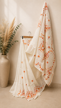 Off White Organdi Stitch Cotton Saree
