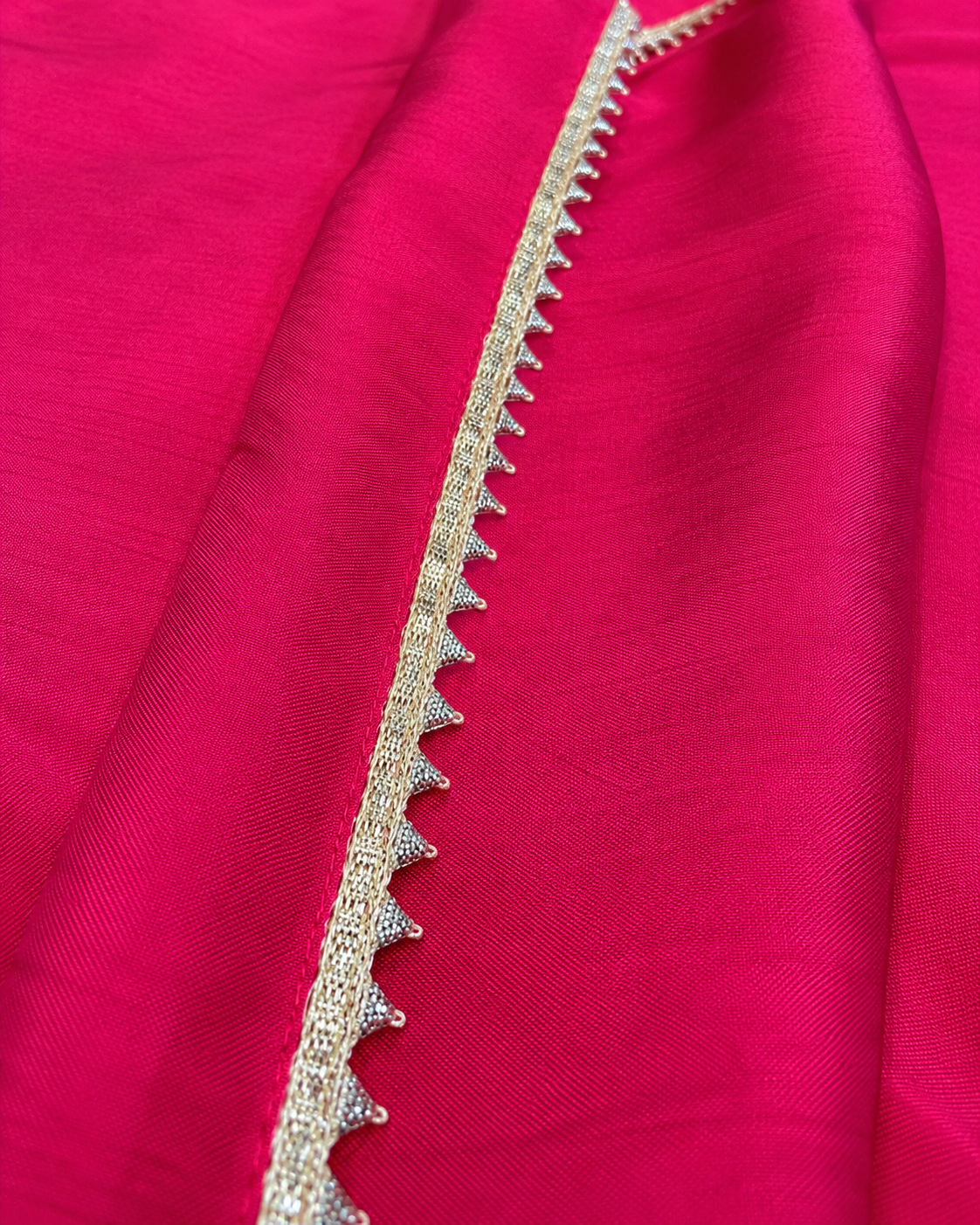Bright Fuchsia Saree with Gotta & Cowrie Shell Lace