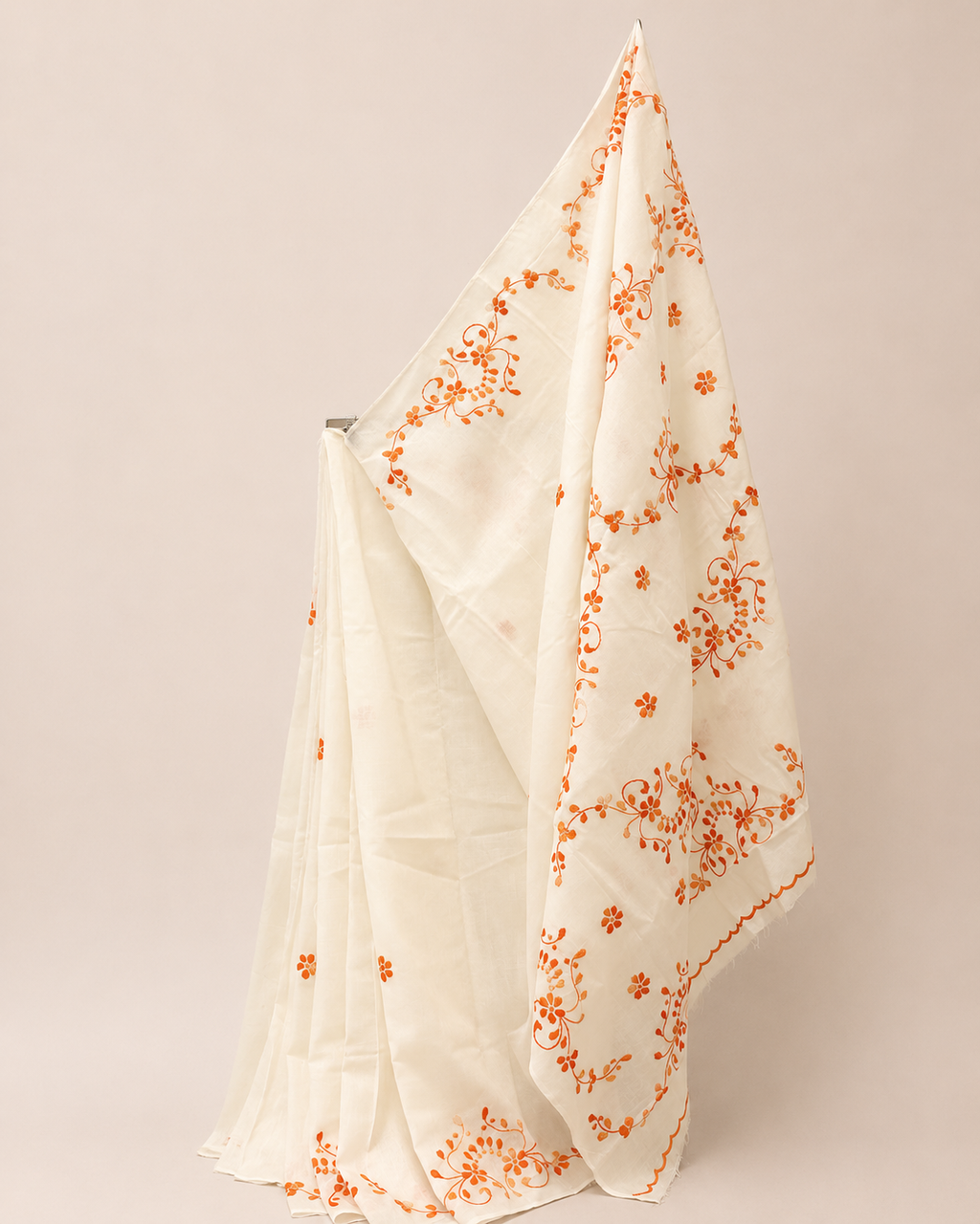 Off White Organdi Stitch Pure Cotton Saree