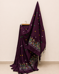 Wine Khadi Saree with Floral Embroidery
