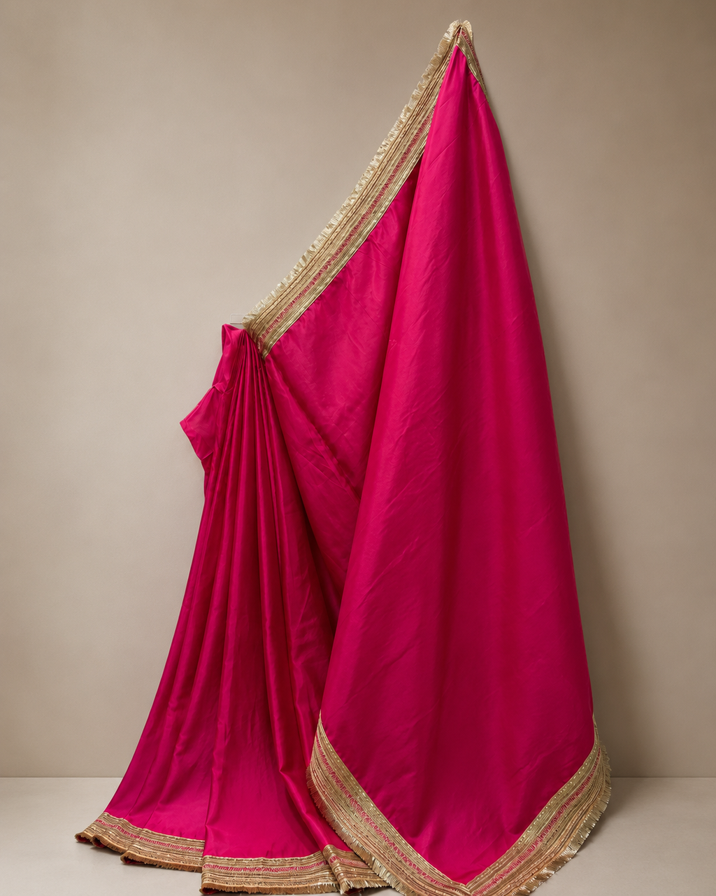 Bright Fuchsia Saree with Broad Golden Lace