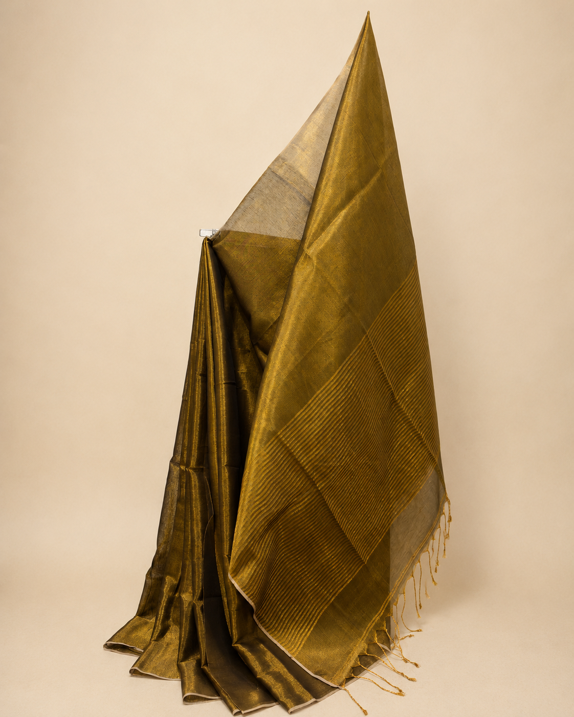 Antique Gold Linen Tissue Saree with Gold Pallu
