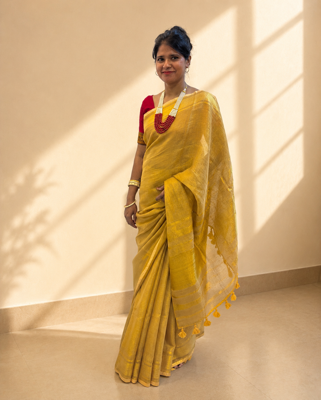 Golden Linen Tissue Saree