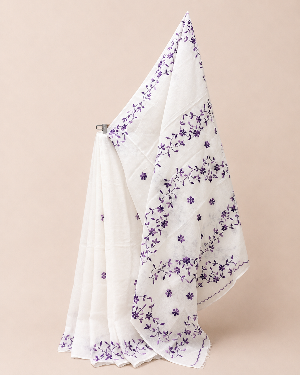 White Organdi Stitch Cotton Saree