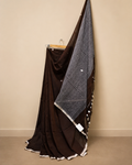 Deep Brown Mul Cotton Saree with Striped Pallu
