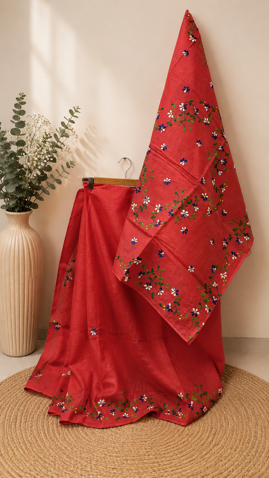Terracotta Pink Organdi Stitch Cotton Saree