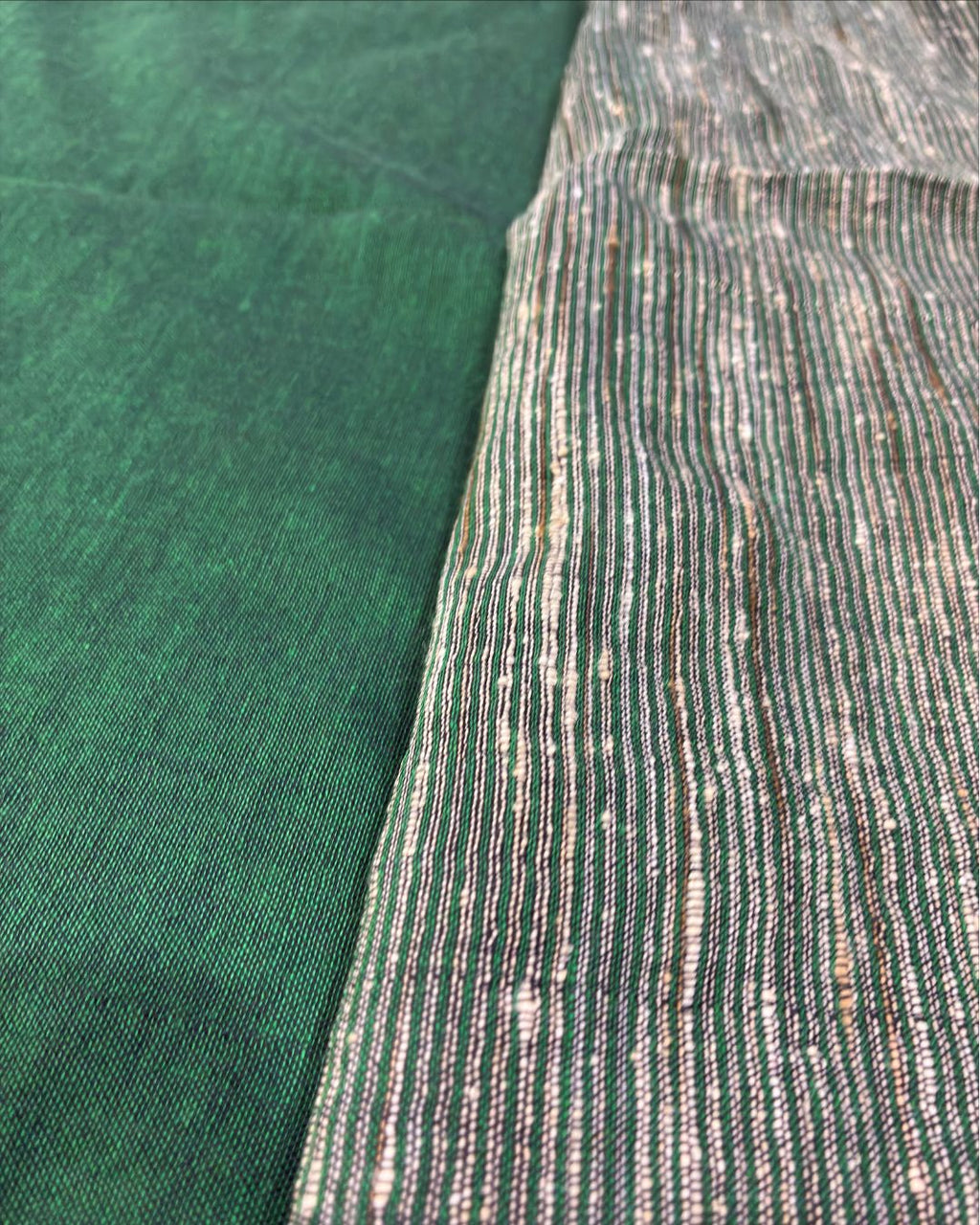 Bottle Green Katia Ghicha Khadi Saree with Antique Bronze-Gold Pallu