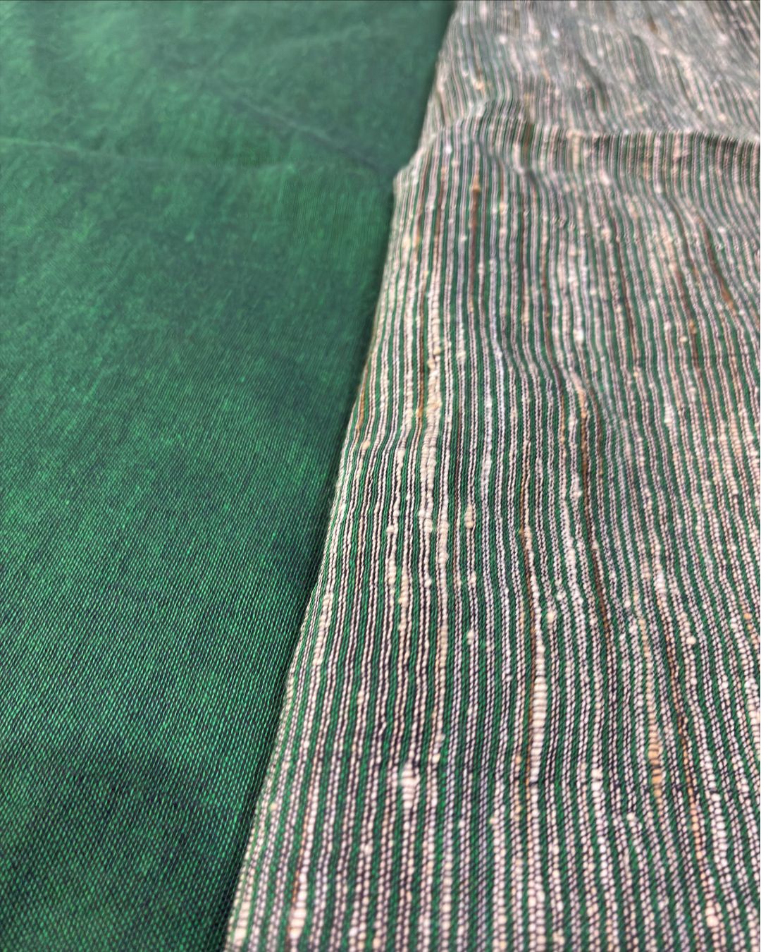 Bottle Green Katia Ghicha Khadi Saree with Antique Bronze-Gold Pallu