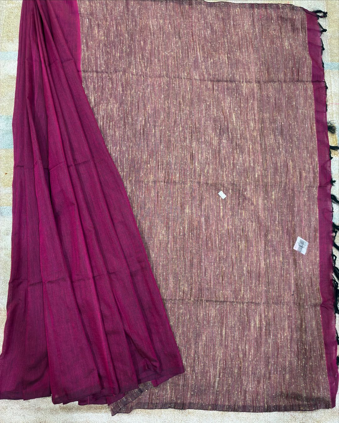Wine Magenta Katia Ghicha Saree with Antique Bronze-Gold Pallu