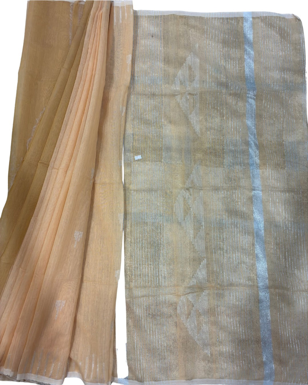 Linen Cotton Temple Work Saree — Peach Beige