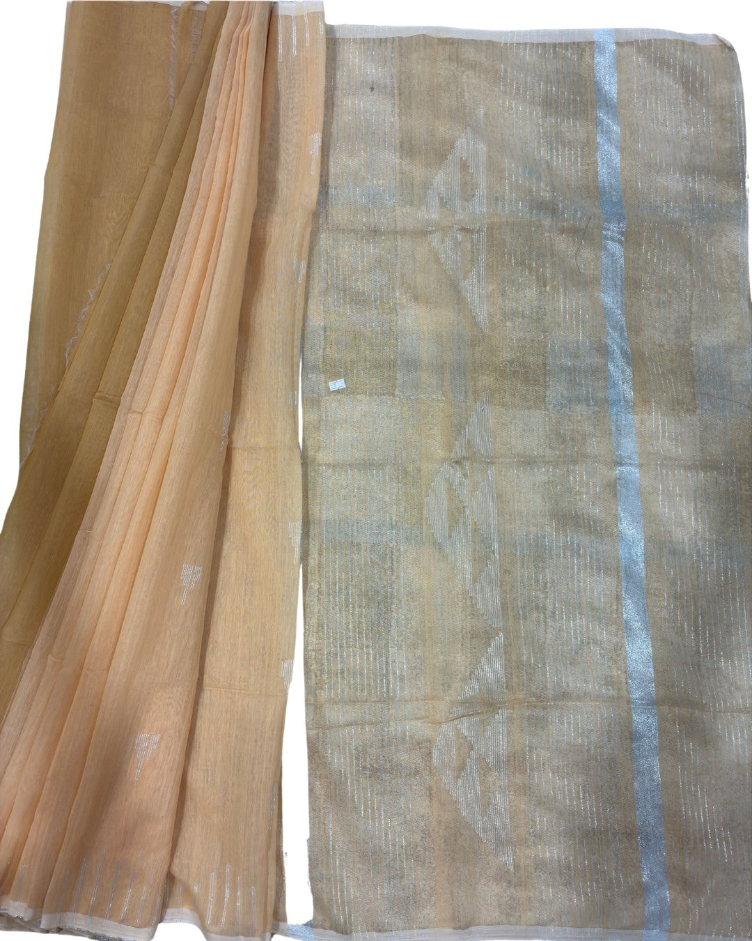 Linen Cotton Temple Work Saree — Peach Beige