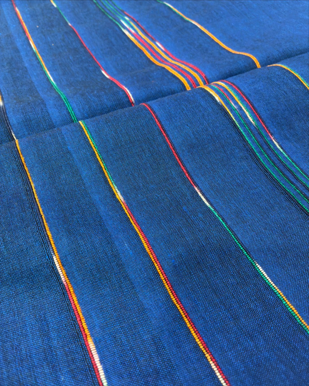 Blue Khadi with Multicolour Stripes