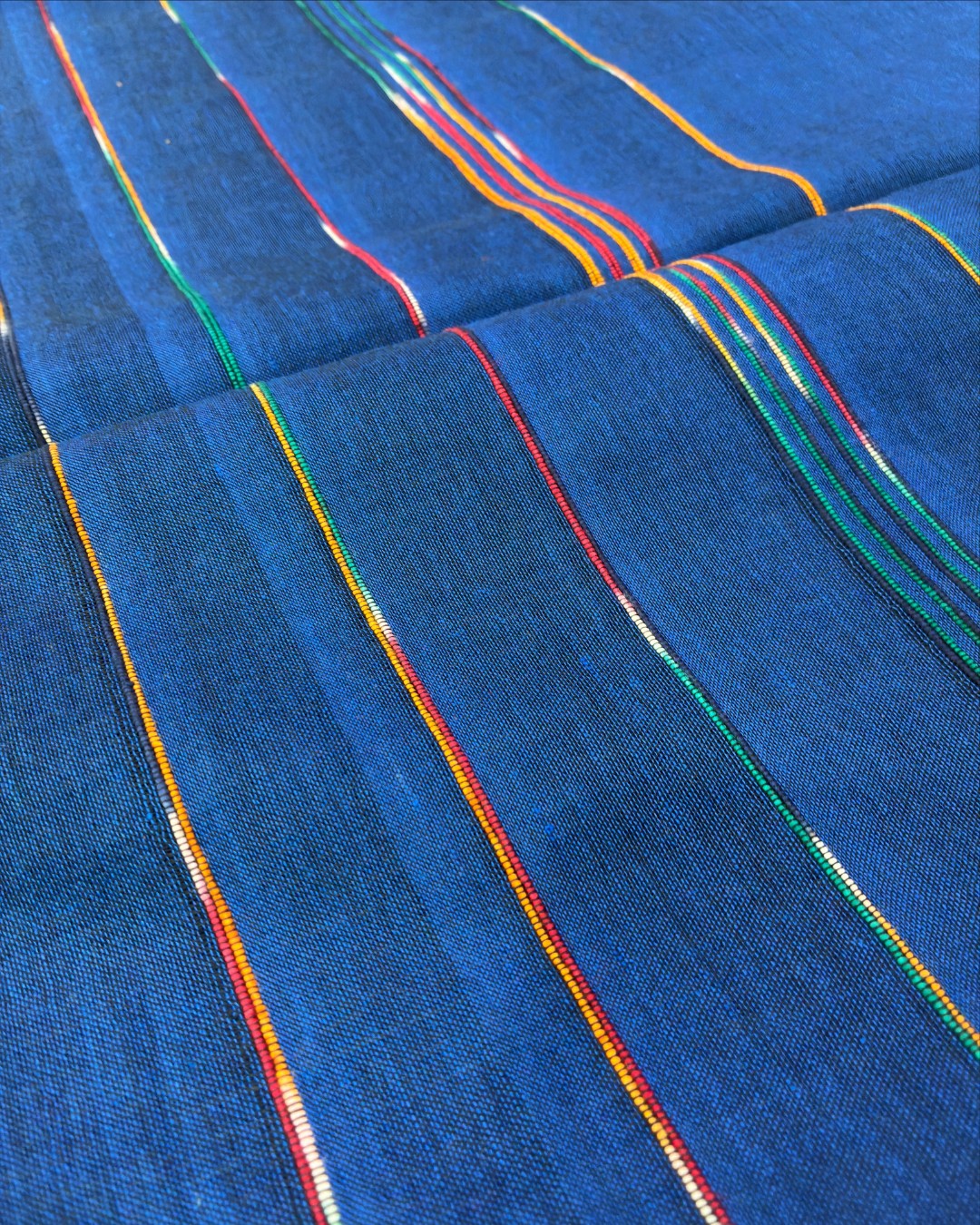 Blue Khadi with Multicolour Stripes