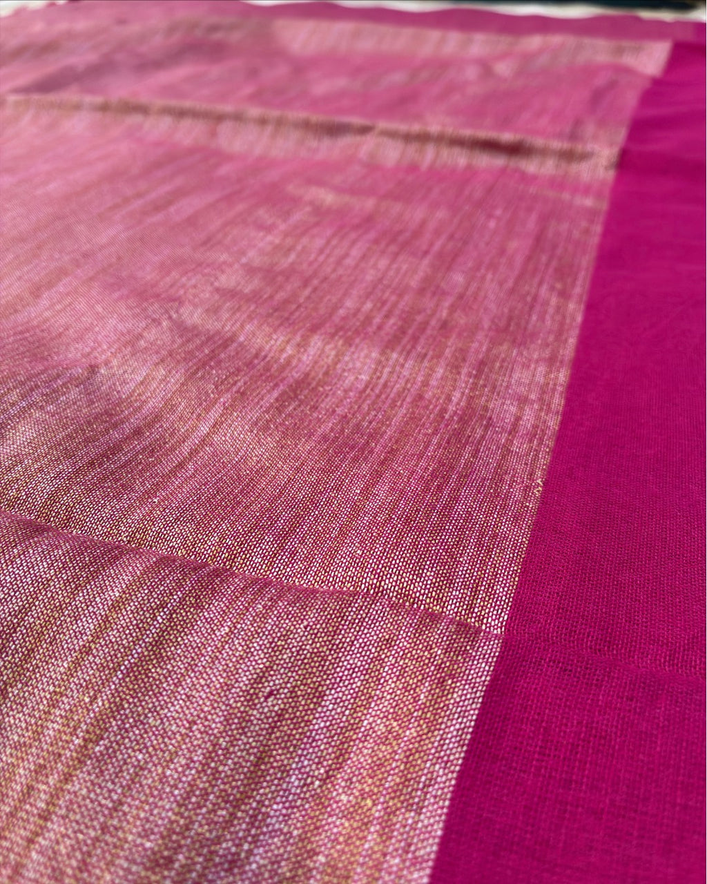 Rani Pink Khadi Saree with Metallic Rose Pallu