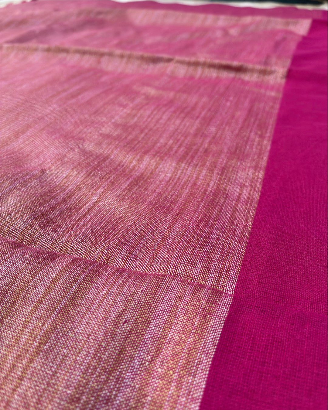 Rani Pink Khadi Saree with Metallic Rose Pallu