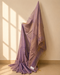 Lavender Mauve Linen Tissue Saree with Gold Pallu