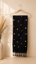 Black Khadi Saree with Floral Embroidery