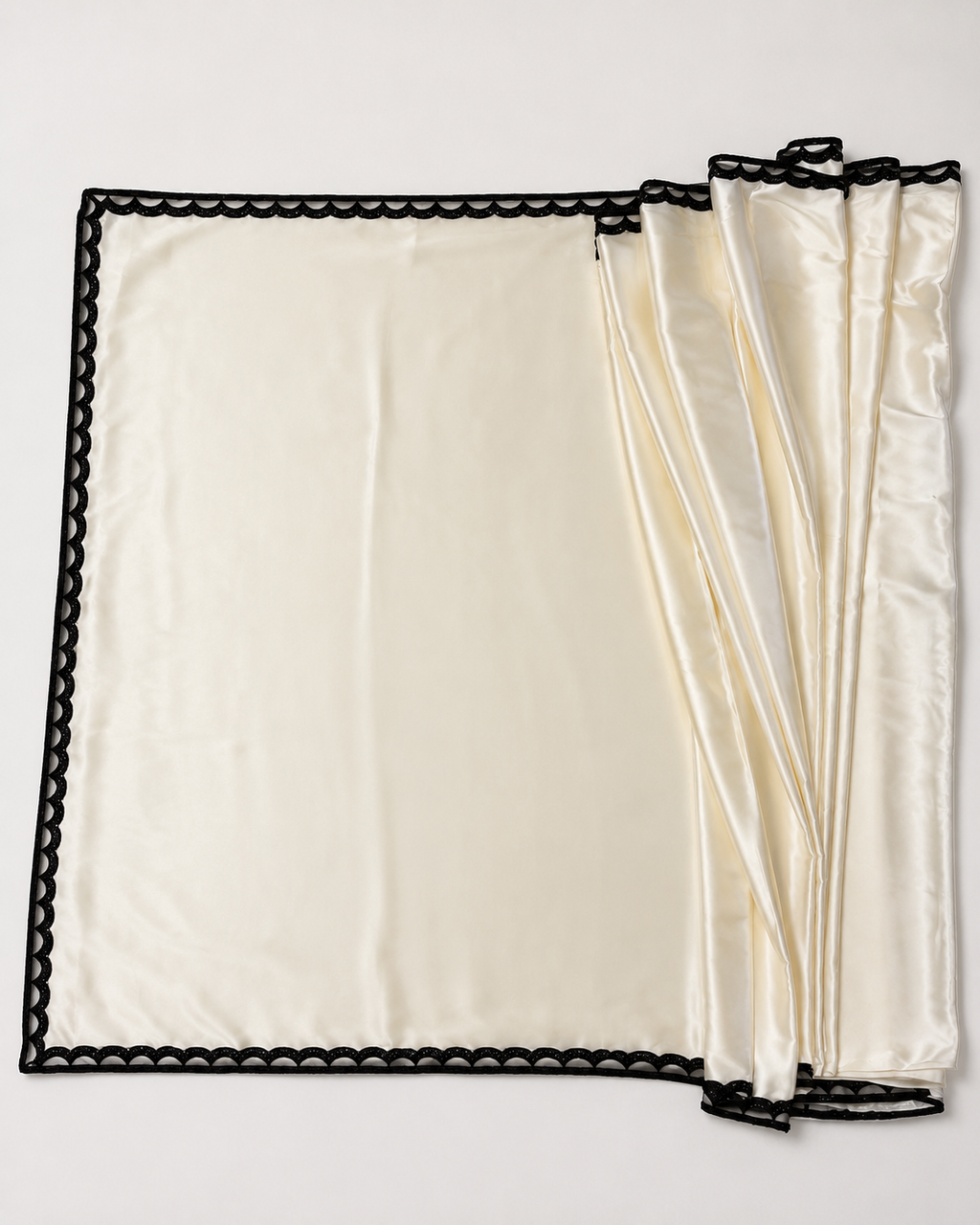 Off White Satin Saree with Black Pearl Lace