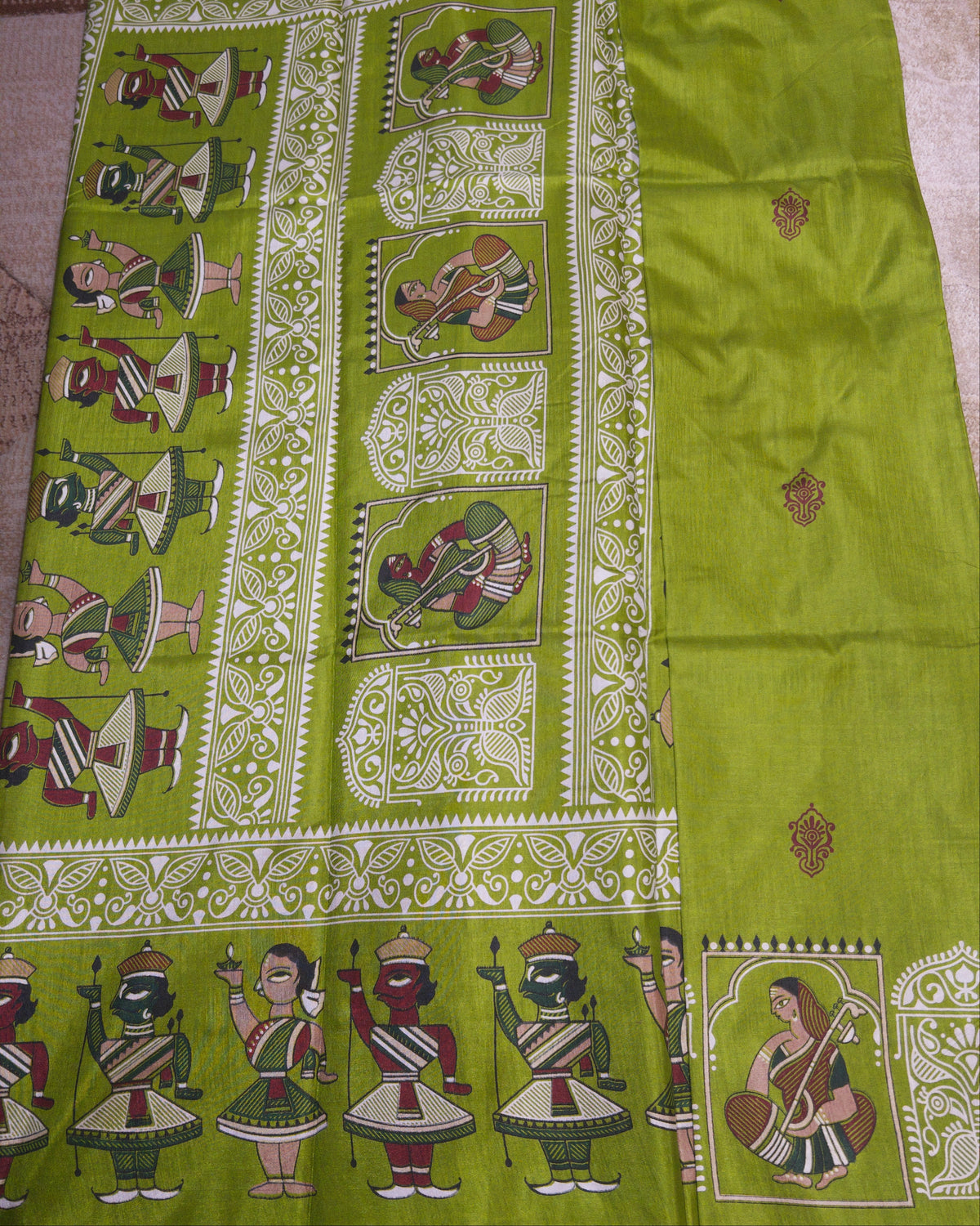 Mehendi Tussar Silk Saree with Folk Art Motifs