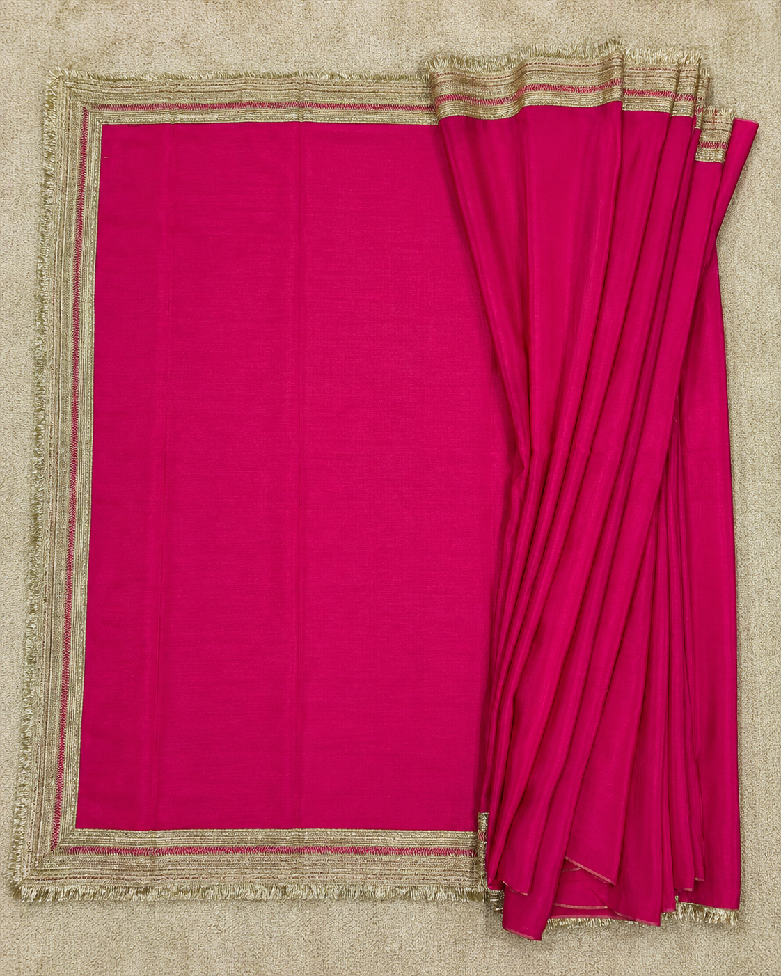 Bright Fuchsia Saree with Broad Golden Lace