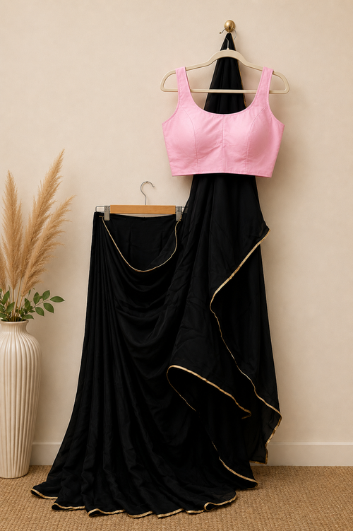 Classic Black Crepe Saree with Gold Border