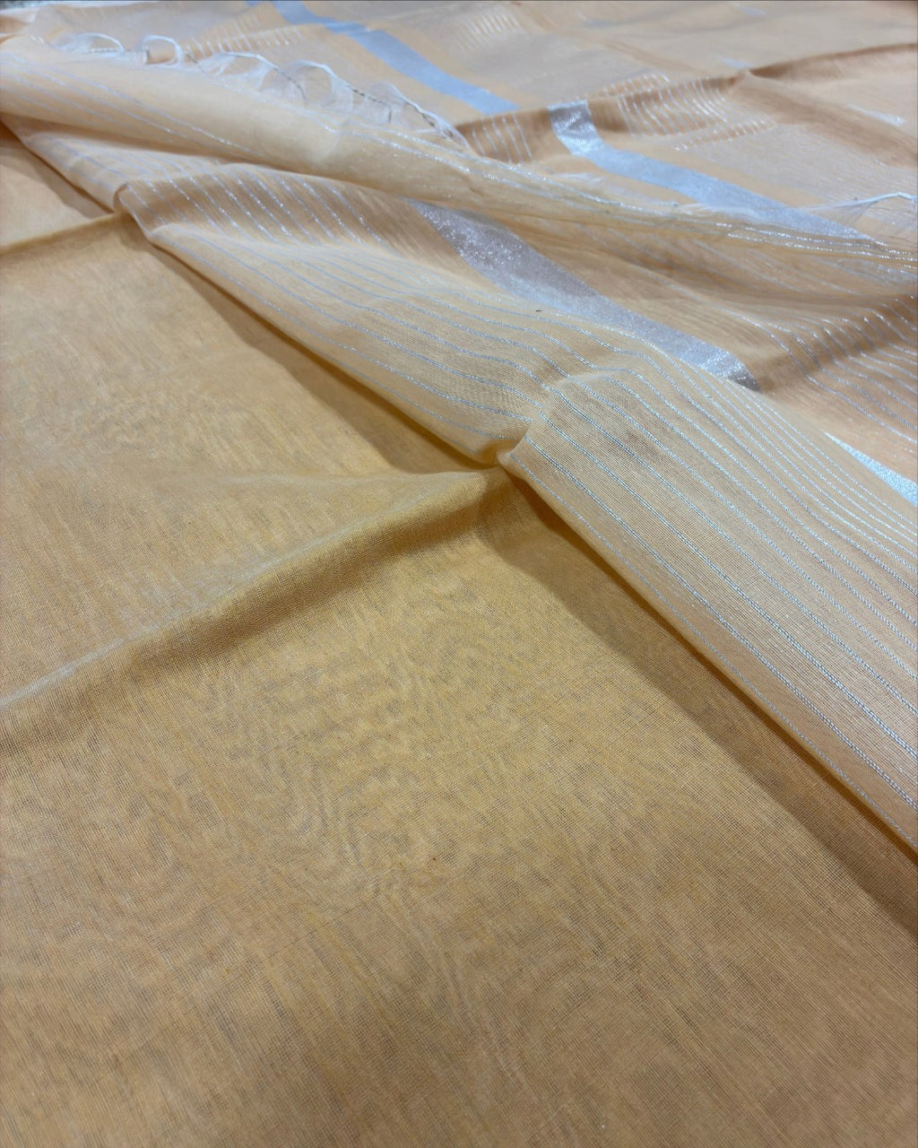 Linen Cotton Temple Work Saree — Peach Beige