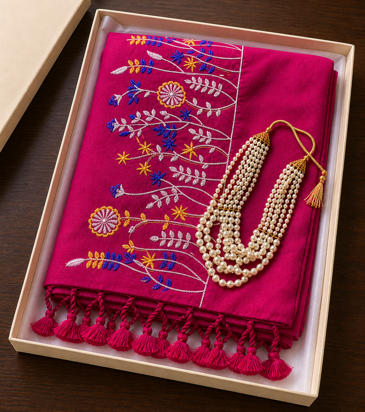 Rani Khadi Saree with Floral Embroidery