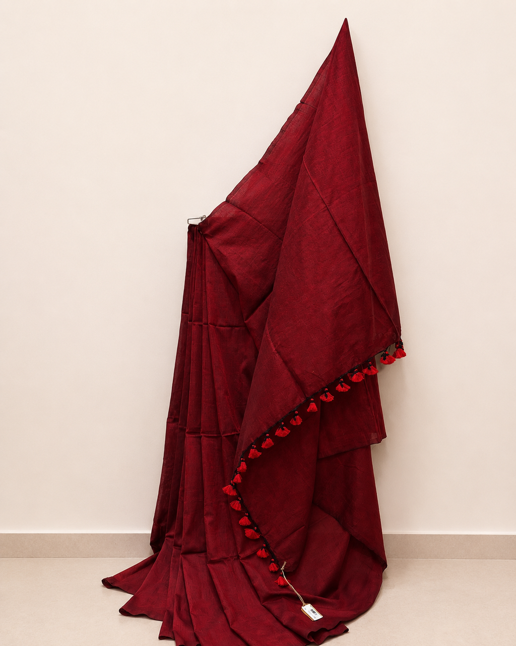 Red Khadi Saree with Kantha Work BP