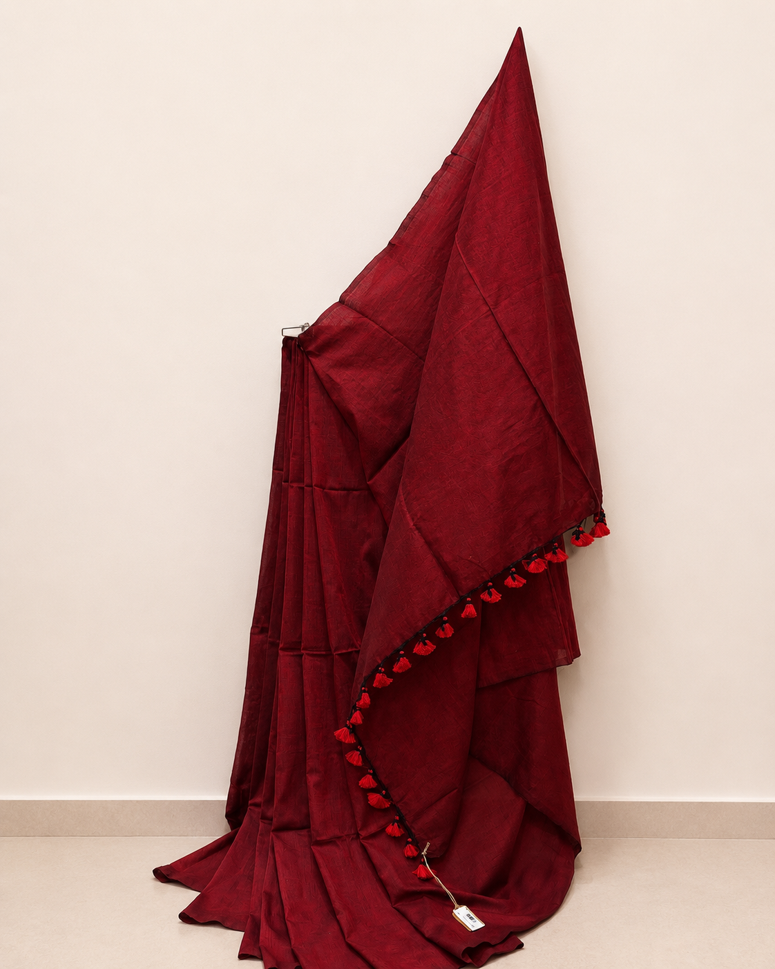 Red Khadi Saree with Kantha Work BP