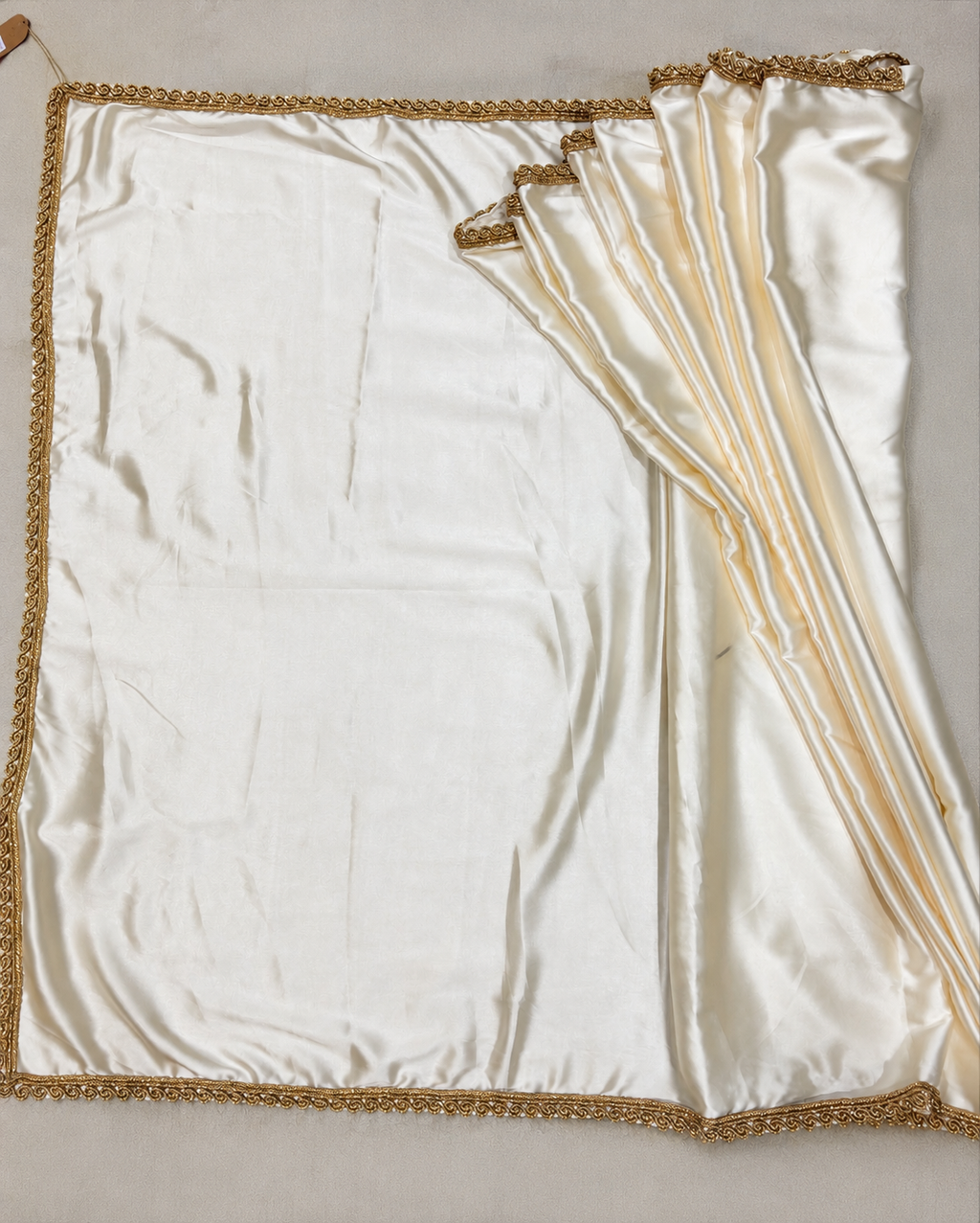 Ivory Satin Saree with Golden Lace