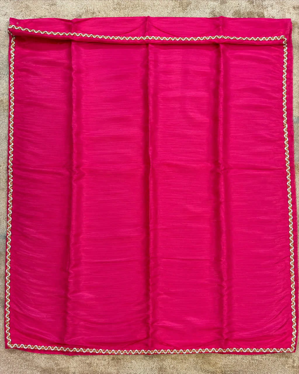 Bright Fuchsia Saree with White & Gold Lace Border