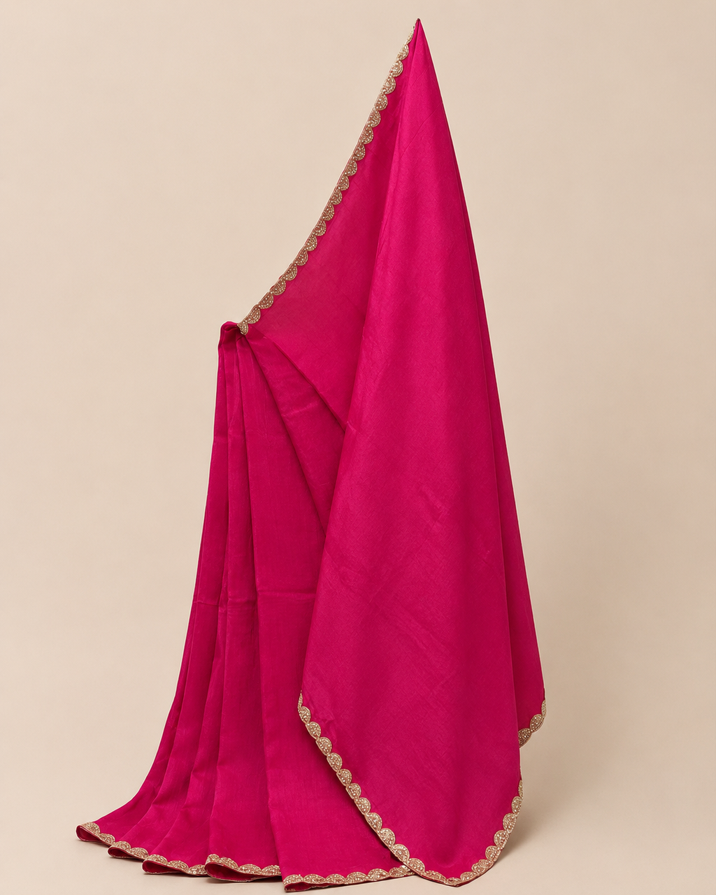 Magenta Saree with Pearl & Stone Lace