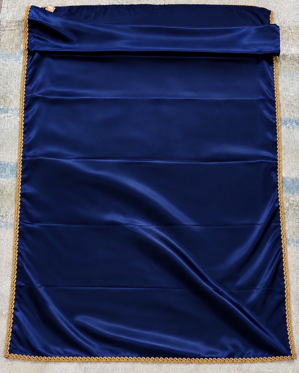 Dark Blue Satin Saree with Golden Lace