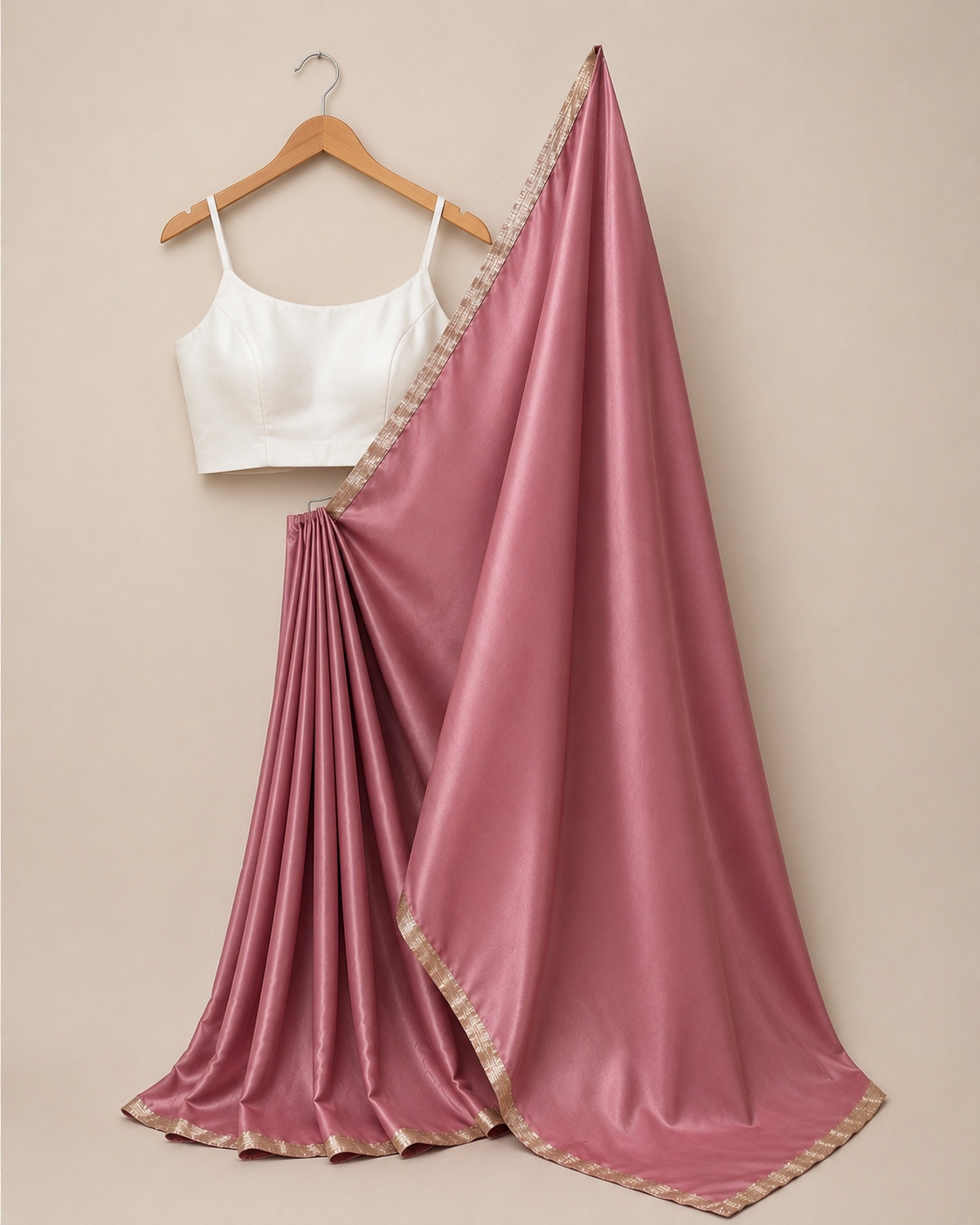 Dusty Rose Satin Saree with Broad Lace