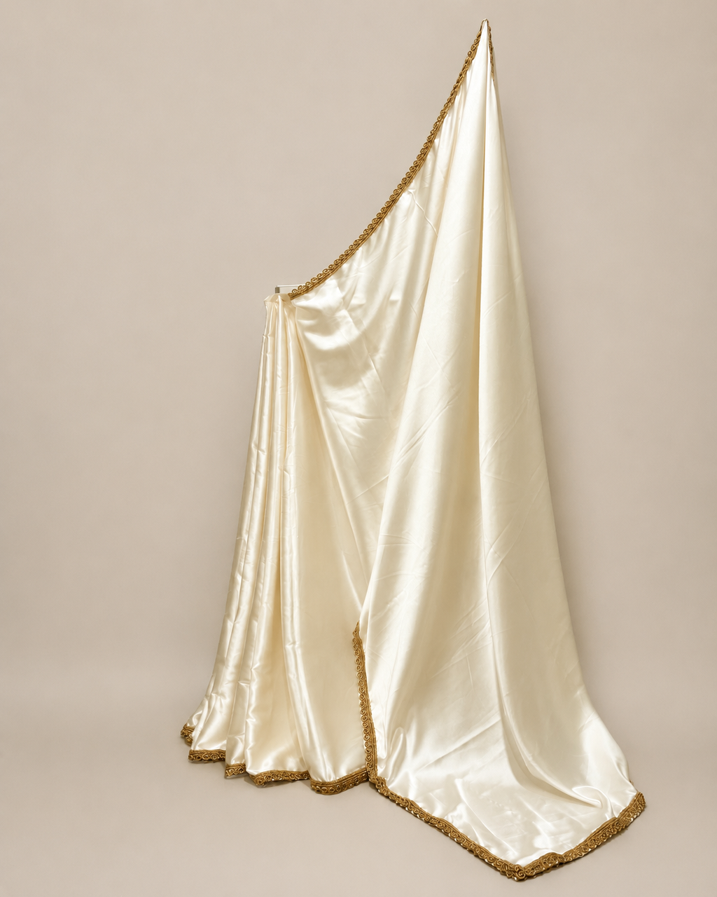 Ivory Satin Saree with Golden Lace