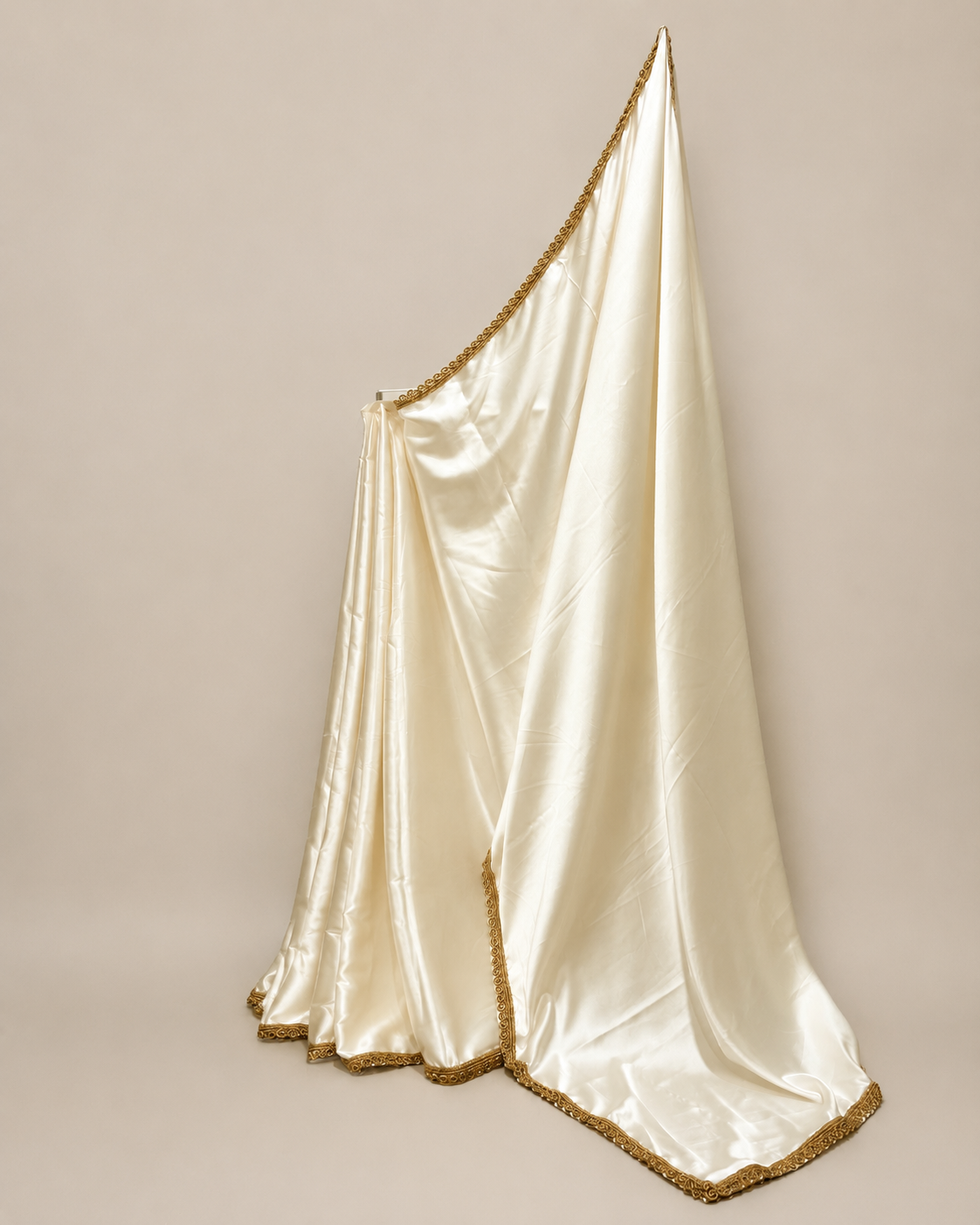 Ivory Satin Saree with Golden Lace