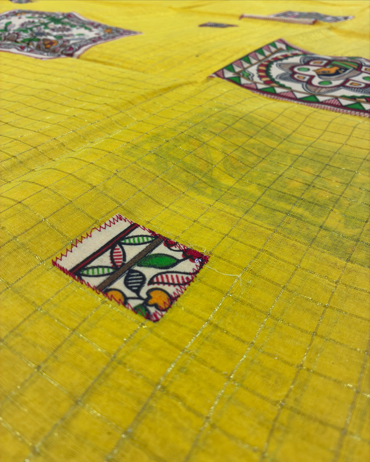 Yellow Handcrafted Madhubani Cut Saree