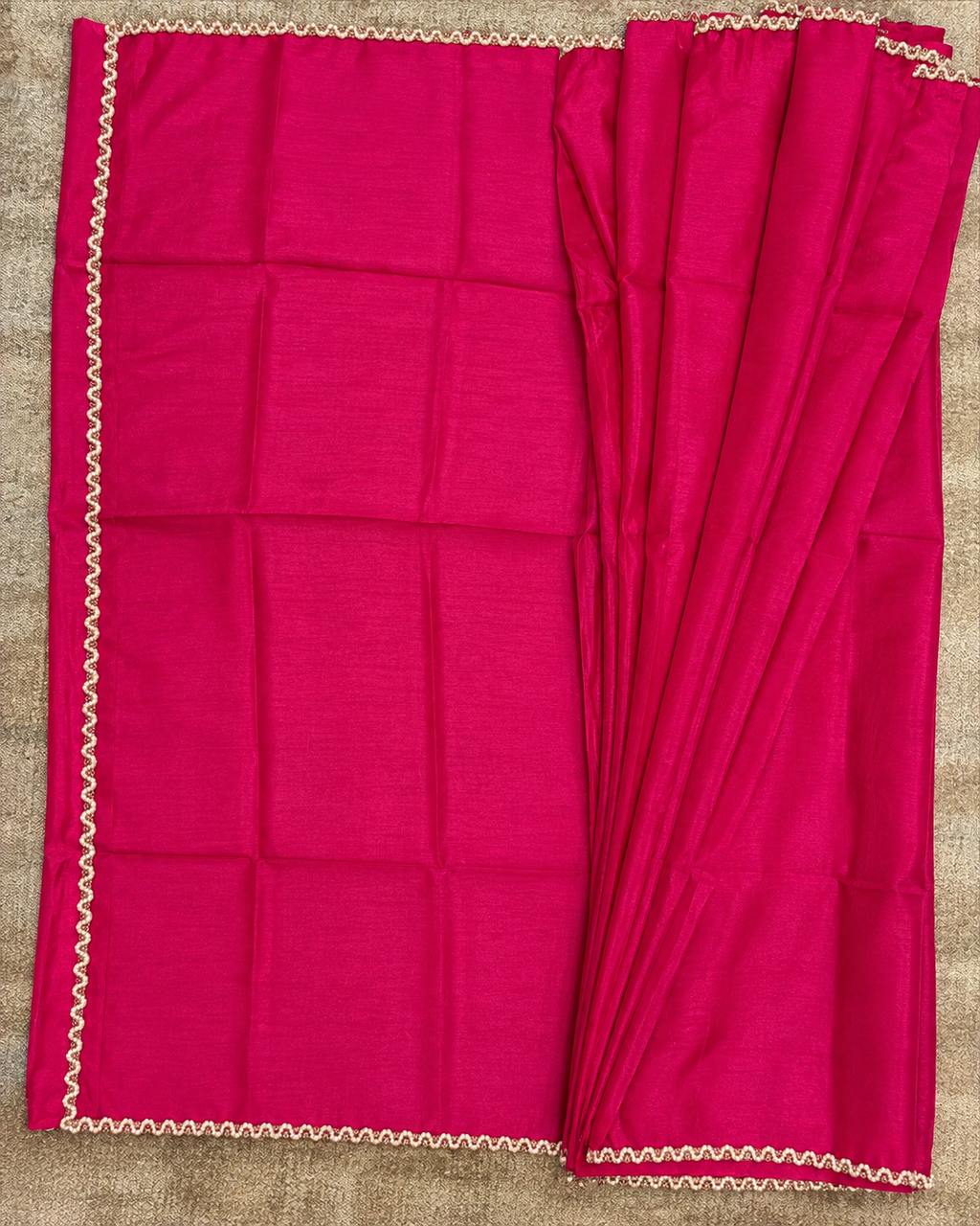 Bright Fuchsia Saree with White & Gold Lace Border