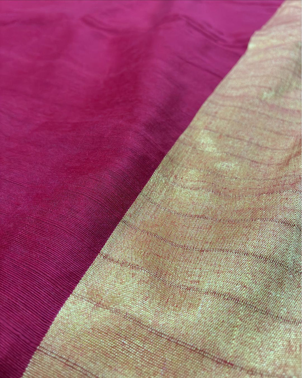 Rani Pink Dola Saree with Yellow Border