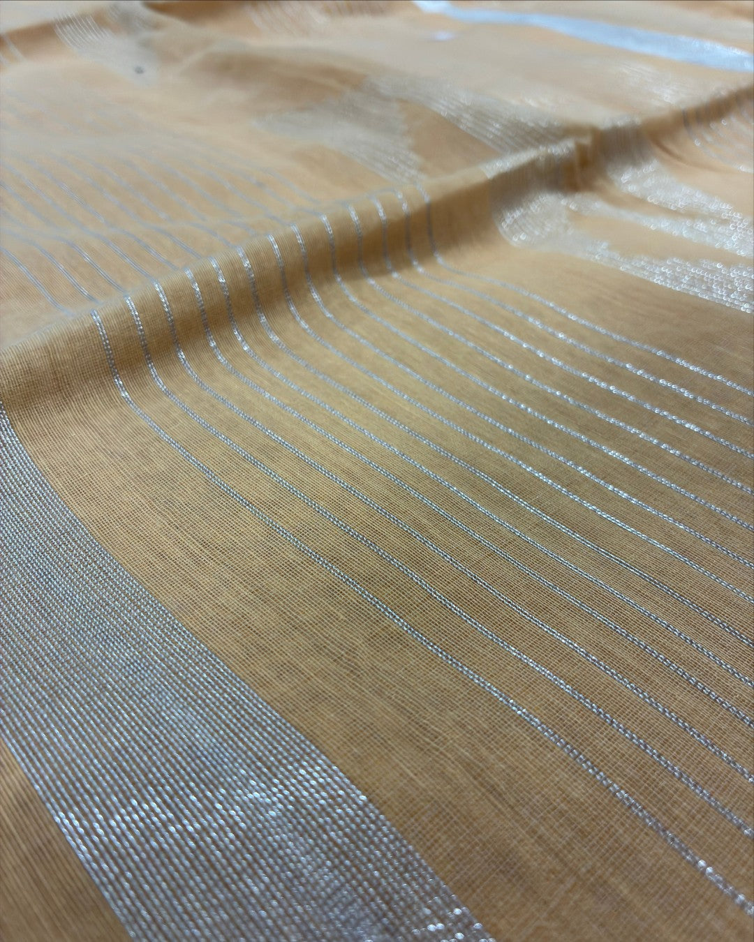 Linen Cotton Temple Work Saree — Peach Beige