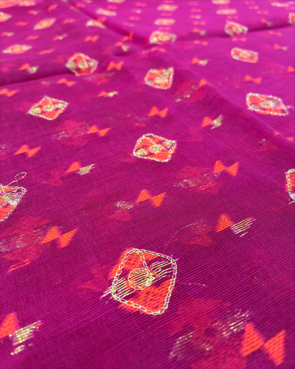 Magenta Orange Zari Jamdani Saree