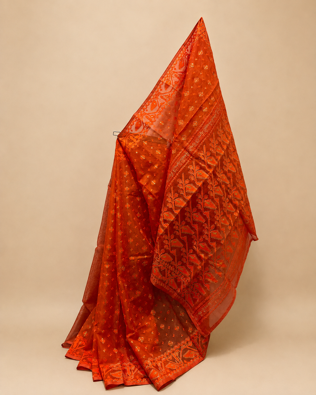 Orange Zari Jamdani Saree