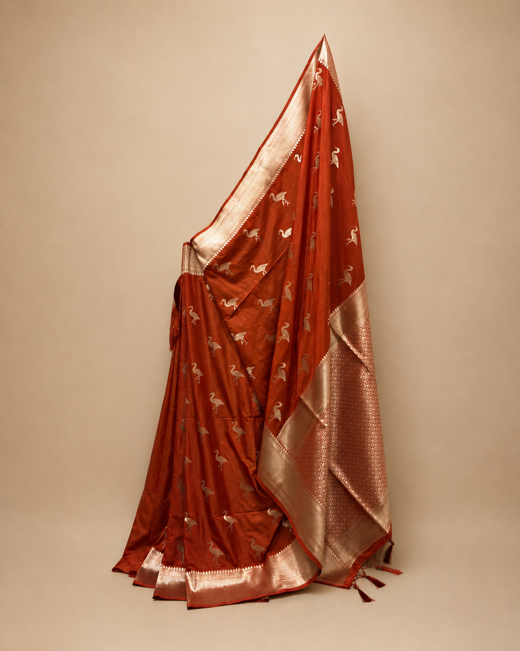 Swan Terracotta Orange Silk Saree