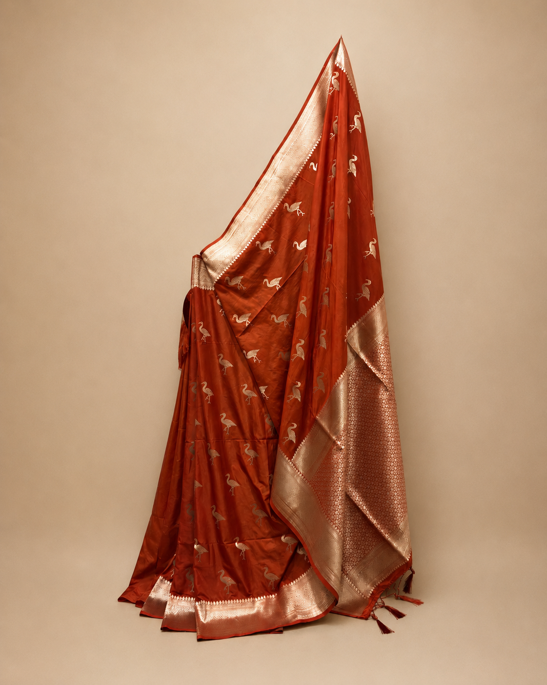 Swan Terracotta Orange Silk Saree