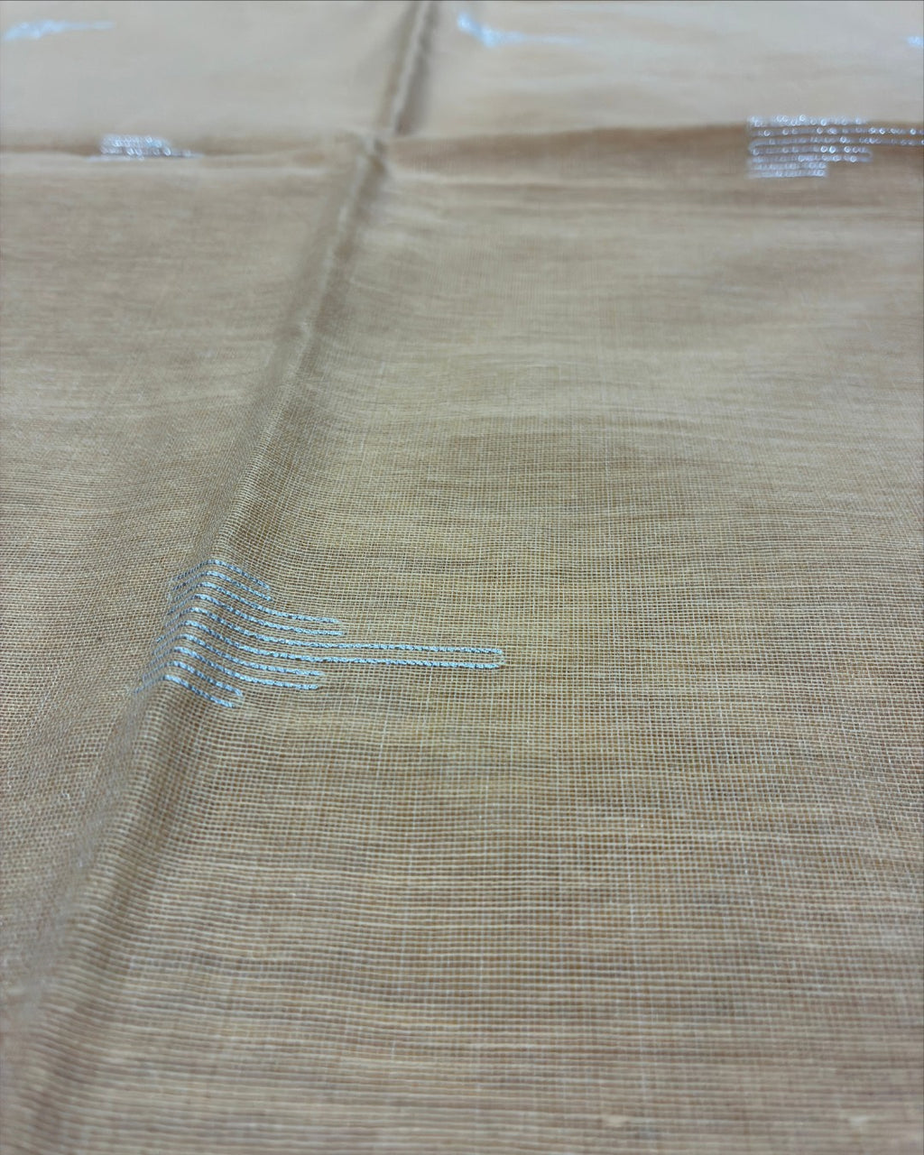 Linen Cotton Temple Work Saree — Peach Beige