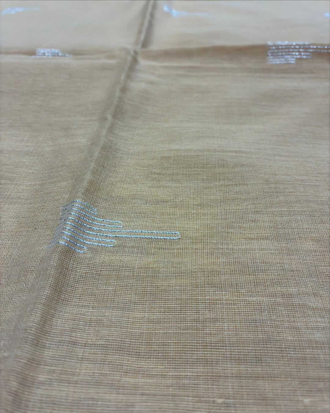 Linen Cotton Temple Work Saree — Peach Beige